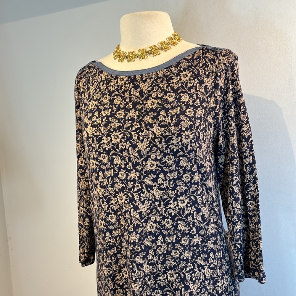 Vintage Ralph Lauren navy/tan floral fit & flare midi dress size large - Picture 4 of 13
